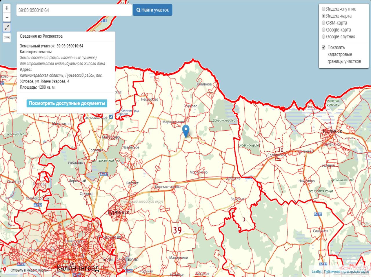 Кадастровая карта публичная калининградская область гурьевский район