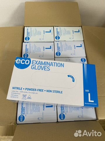 Перчатки голубые нитриловые Eco р.M,L 100 пар
