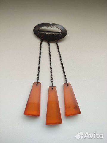 Брошь серебро янтарь СССР