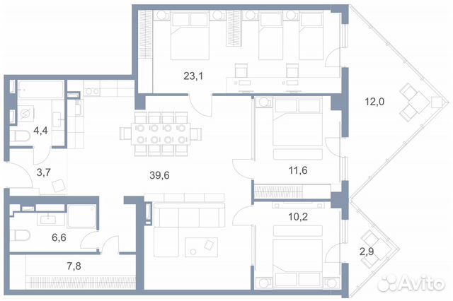 3-к квартира, 122.6 м², 3/25 эт.