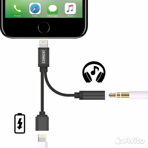 Переходник для iPhone Lightning-AUX-Charge