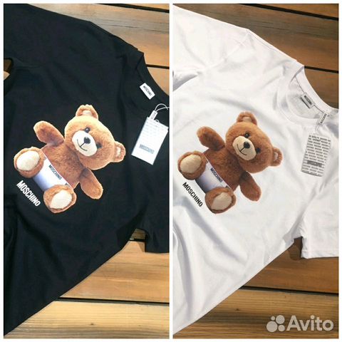 Футболка Moschino Bear 2019 черная/белая все разме