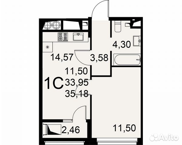 1-к квартира, 35.2 м², 5/17 эт.