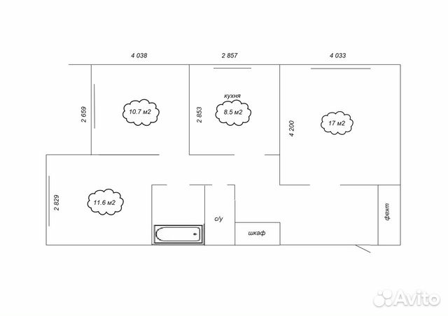 3-к квартира, 64.8 м², 1/14 эт.