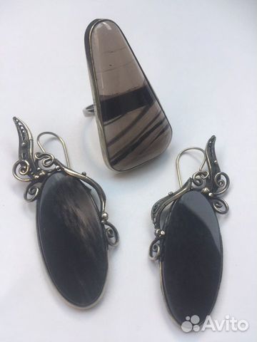 Кольцо крупное серебр серьги