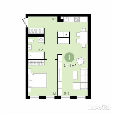 1-к квартира, 55 м², 4/17 эт. 1-к квартира, 55 м², 4/17 эт.