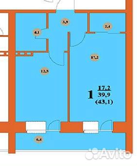 1-к квартира, 43 м², 2/3 эт.