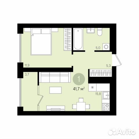 1-к квартира, 41.7 м², 9/16 эт.