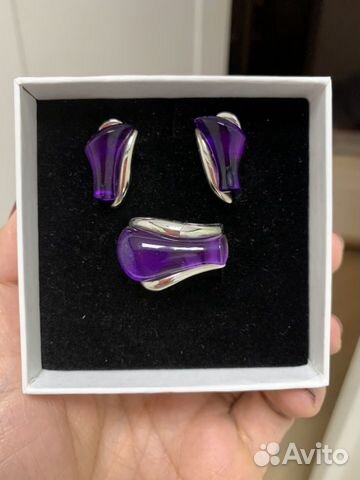 Серьги и кольцо с аметистами