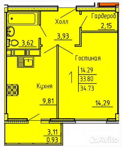 1-к квартира, 34.7 м², 14/18 эт. 1-к квартира, 34.7 м², 14/18 эт.