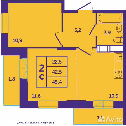 2-к квартира, 42.9 м², 2/10 эт. 2-к квартира, 42.9 м², 2/10 эт.