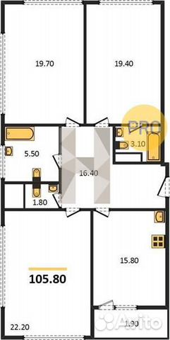 3-к квартира, 106 м², 19/20 эт. 3-к квартира, 106 м², 19/20 эт.