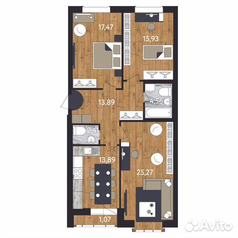 3-к квартира, 94.5 м², 3/8 эт.