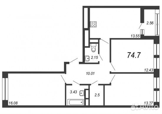 3-к квартира, 75 м², 8/20 эт. 3-к квартира, 75 м², 8/20 эт.