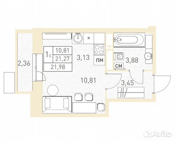 Студия, 22 м², 2/17 эт. Студия, 22 м², 2/17 эт.