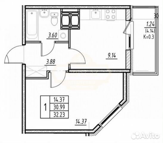 1-к квартира, 31 м², 18/24 эт. 1-к квартира, 31 м², 18/24 эт.