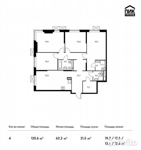 4-к квартира, 120.6 м², 16/24 эт. 4-к квартира, 120.6 м², 16/24 эт.
