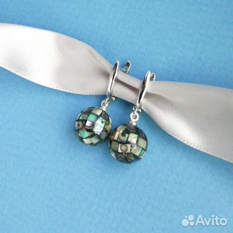 Серьги черный перламутр круглый