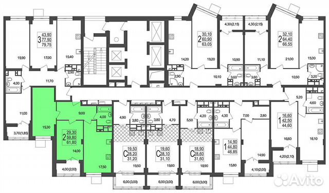 2-к квартира, 60.1 м², 9/25 эт.