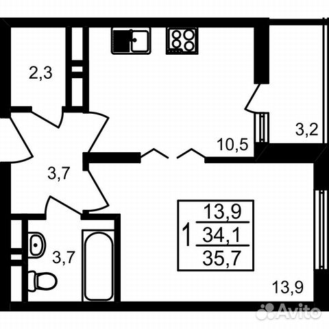 1-к квартира, 35.7 м², 12/17 эт.