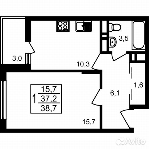 1-к квартира, 38.7 м², 15/17 эт.