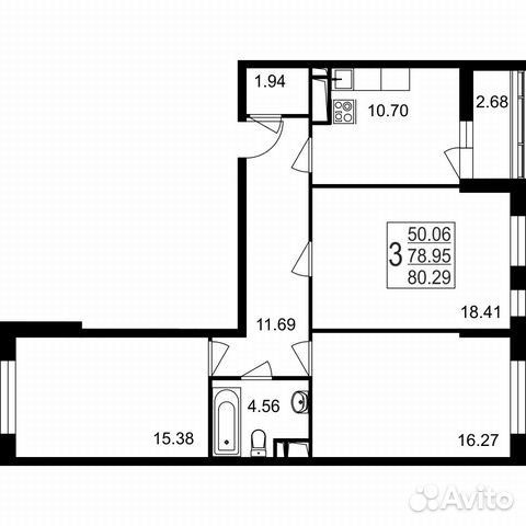 3-к квартира, 80.3 м², 2/8 эт.