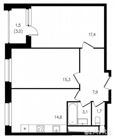 2-к квартира, 61.5 м², 5/17 эт. 2-к квартира, 61.5 м², 5/17 эт.