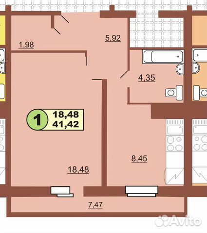 1-к квартира, 41.4 м², 5/10 эт.