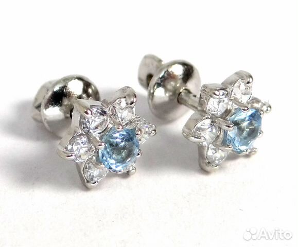 Золотые серьги пусеты 585 пробы с топазами