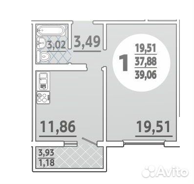 1-к квартира, 39.1 м², 10/16 эт.