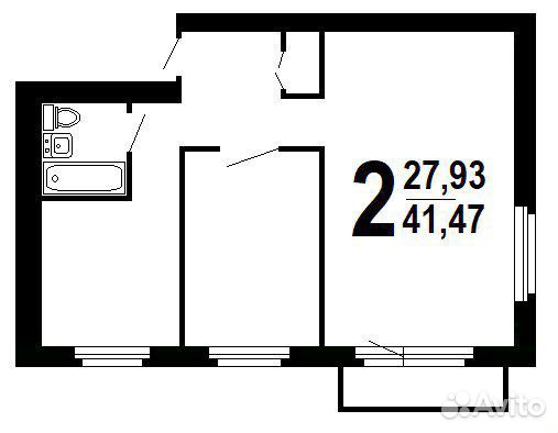 2-к квартира, 41.5 м², 2/5 эт.
