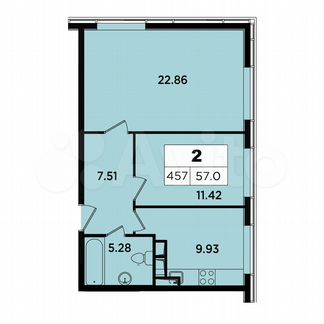 2-к апартаменты, 57 м², 17/18 эт.