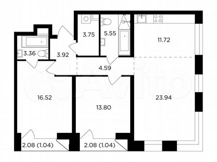 3-к квартира, 89.2 м², 4/16 эт.