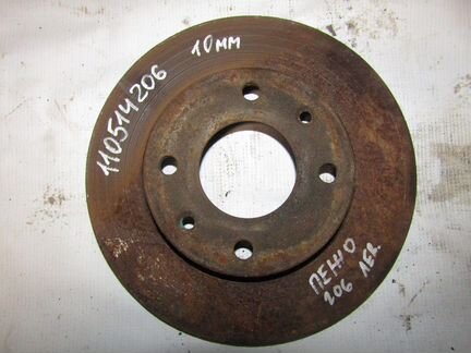 Диск тормозной передний не вентилируемый 206 1998