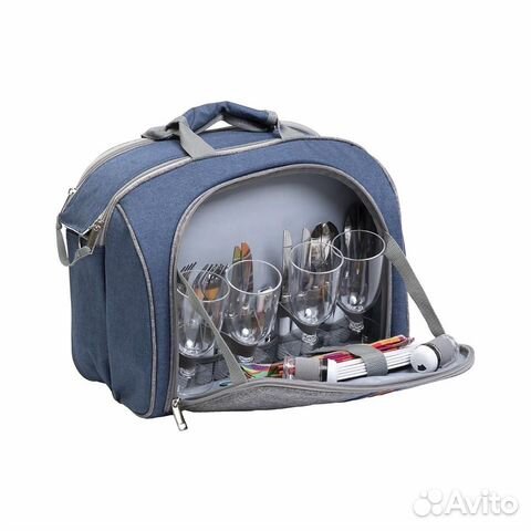 Набор для пикника на 4 персоны синий/серый Helios