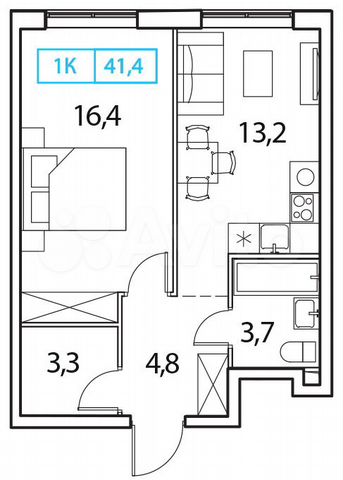 1-к. квартира, 41,4 м², 5/17 эт.