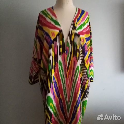 Узбекский шелковый халат из иката. Бохо кафтан