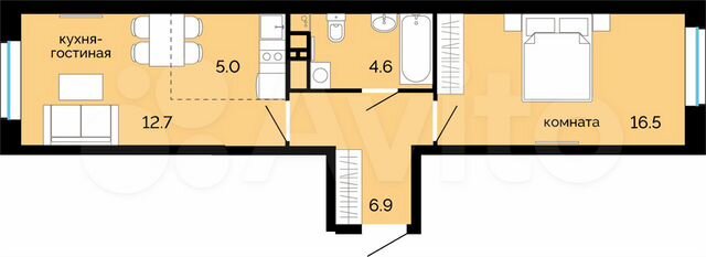 2-к. квартира, 45,7 м², 12/25 эт.