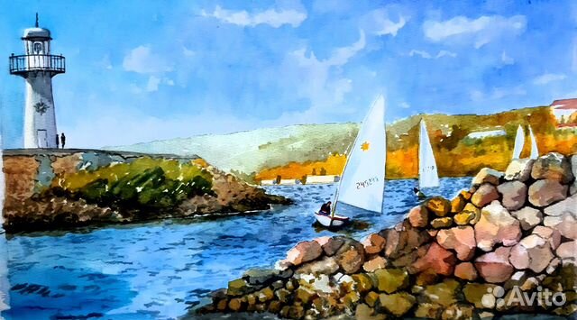 Картина акварелью Пейзаж Ладожские шхеры