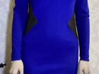 Платье синее с кожаными вставками