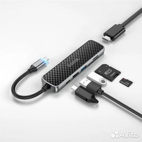Хаб для MacBook 6 в 1 hoco HB24 / Type-C to hdmi