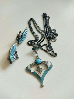 Кулон и серьги с эмалью, винтаж