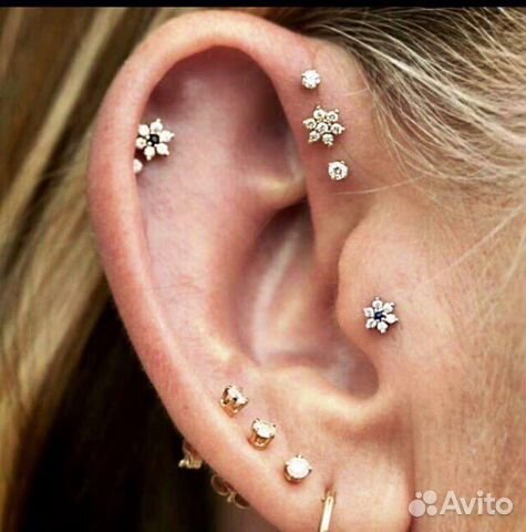 Прокол ушей пистолетом и системой 75, хрящ уха, но