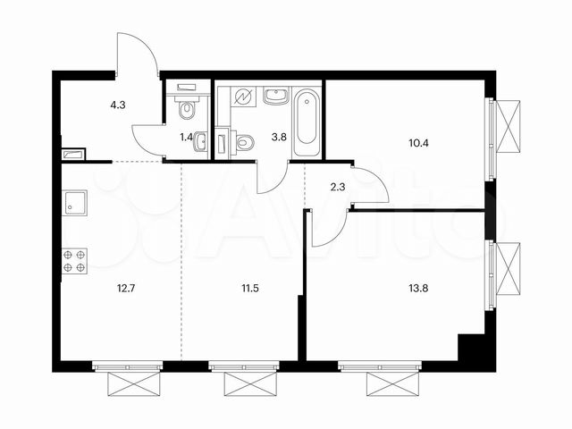 3-к. квартира, 60,2 м², 8/15 эт.