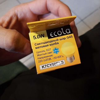 Лампа LED цветн. шар 5 Вт/Е27 желтый G45 Ecola K7C