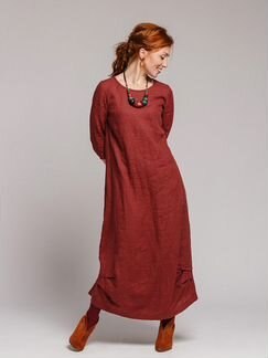 Льняное платье Бохо 44-46 бордовое Кайрос