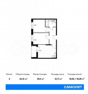 2-к квартира, 45.1 м², 8/14 эт.