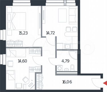 2-к апартаменты, 65.4 м², 19/21 эт.