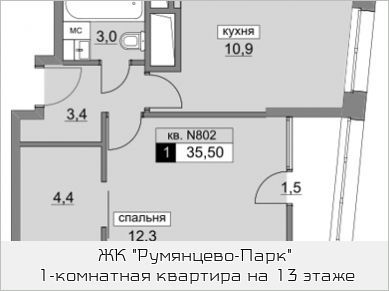 1-к квартира, 35.5 м², 13/22 эт.