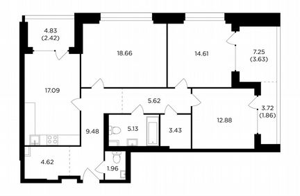 3-к квартира, 101.4 м², 2/29 эт.